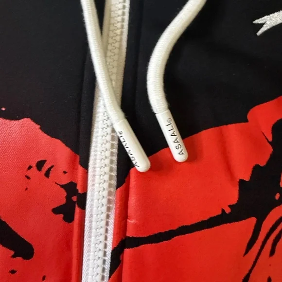 Assali x Cough syrup Red and Black Graphic Zip-Up Sweater